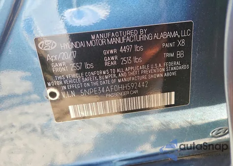 2017 Hyundai Sonata Sport из США, поврежденный, VIN 5NPE34AF0HH592442